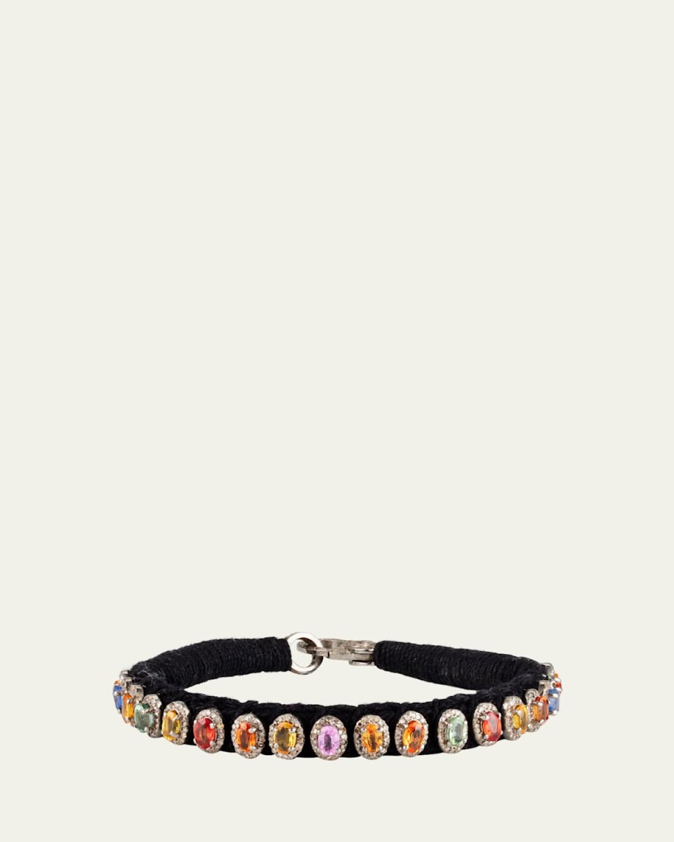 Rainbow Sapphire and Diamond Halo Bracelets