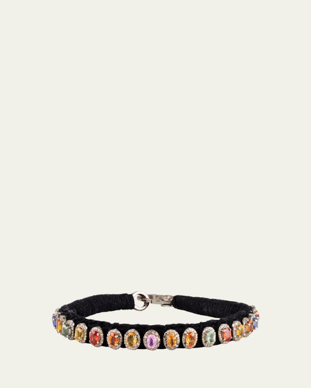 Rainbow Sapphire and Diamond Halo Bracelets