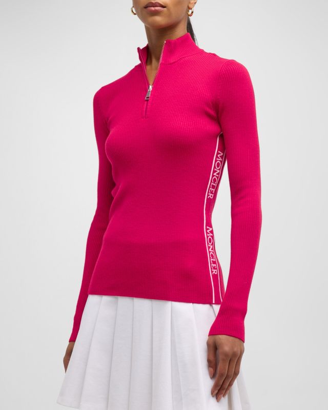 Wool Quarter-Zip Turtleneck with Logo Detail