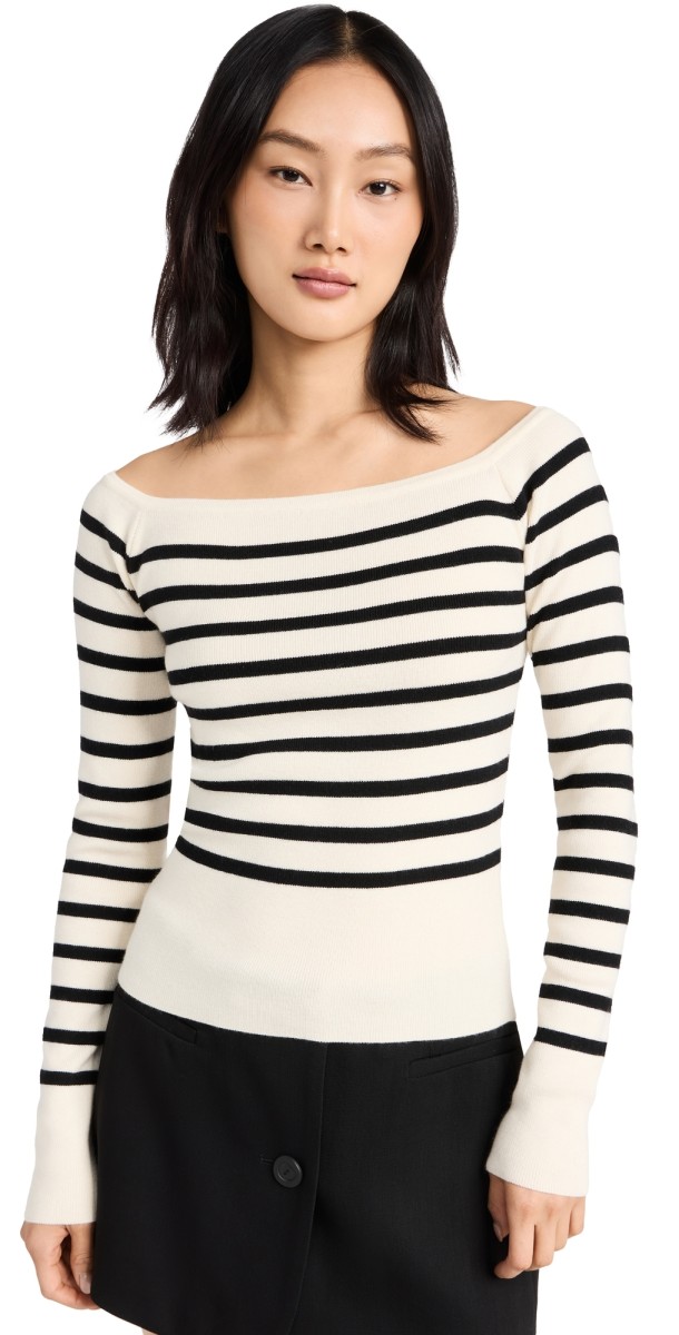 Pixiearketarcel Stripe Off The Shoulder Knit Top Ivory