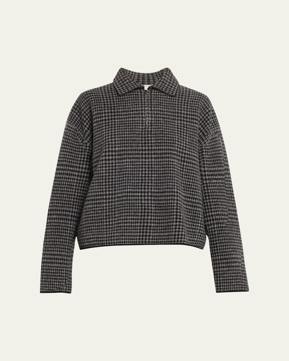 Wool and Cashmere Plaid Half-Zip Sweater