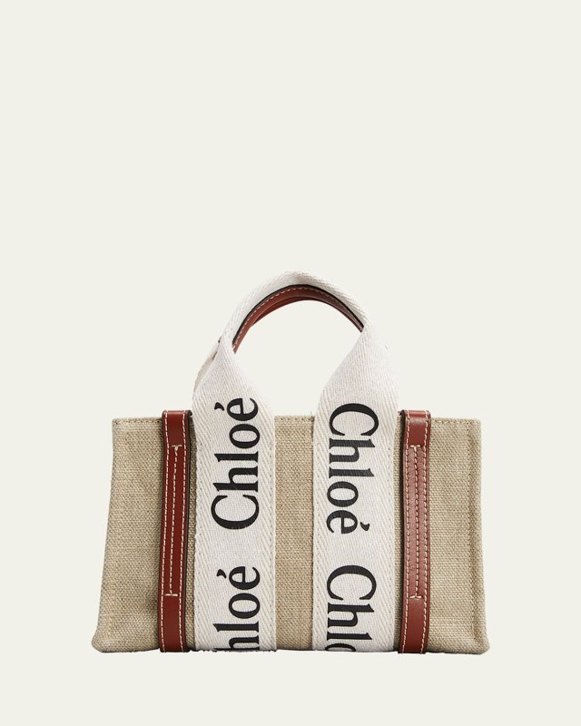 Woody Mini Tote Bag in Linen with Crossbody Strap