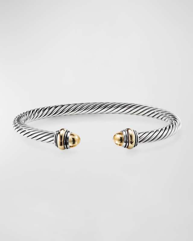 Cable Bracelet with Gemstone in Silver with 14K Gold, 5