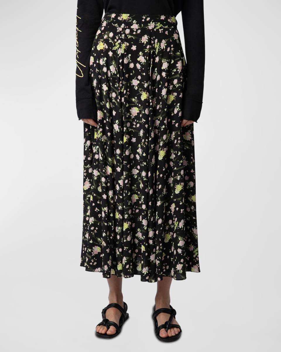Joyo Soft Crinkle Rose-Print Maxi Skirt