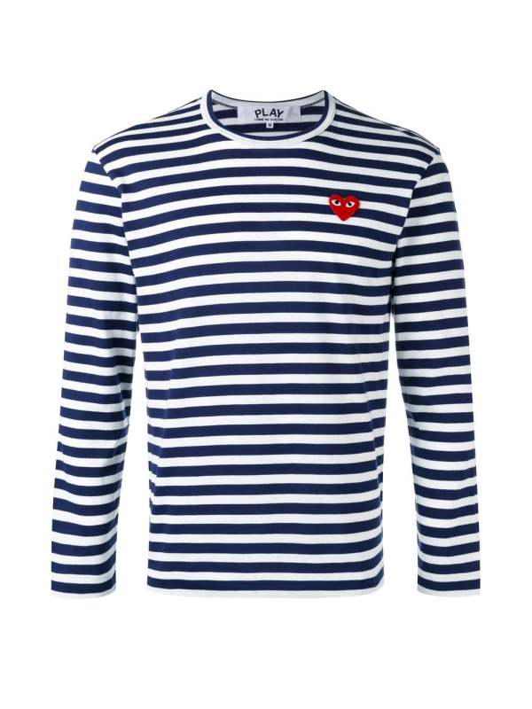 heart appliqué striped T-shirt