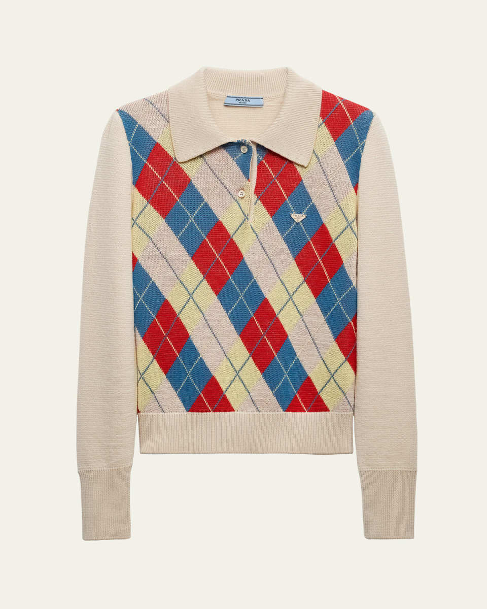 Jacquard Argyle Polo Wool Sweater