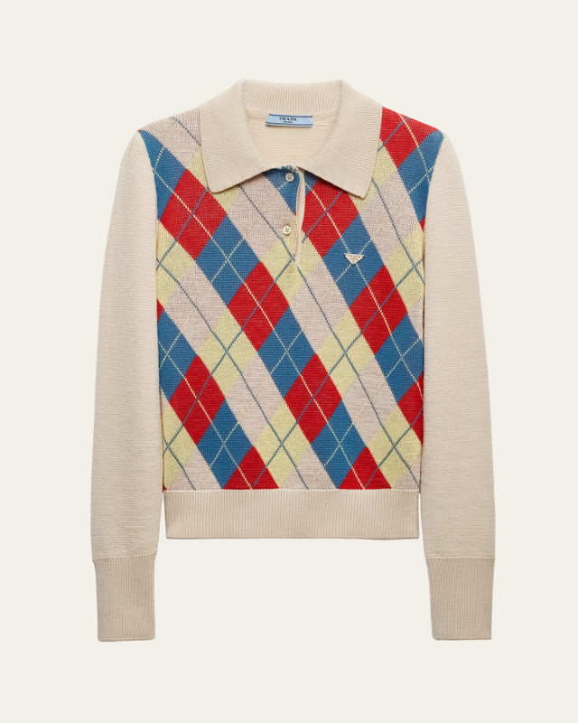 Jacquard Argyle Polo Wool Sweater