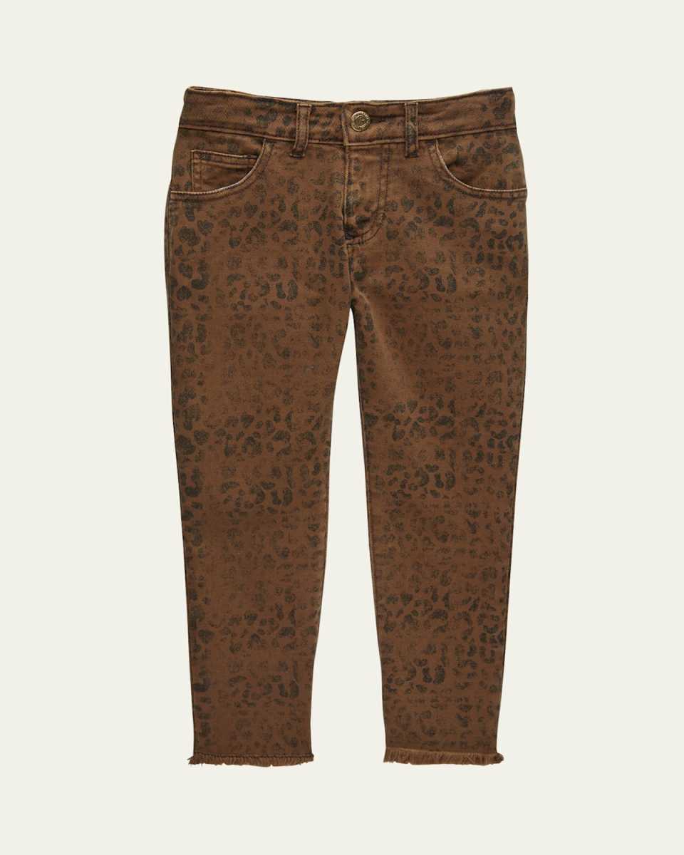 Girl's Faded Leopard-Print Jeans, Size 4-