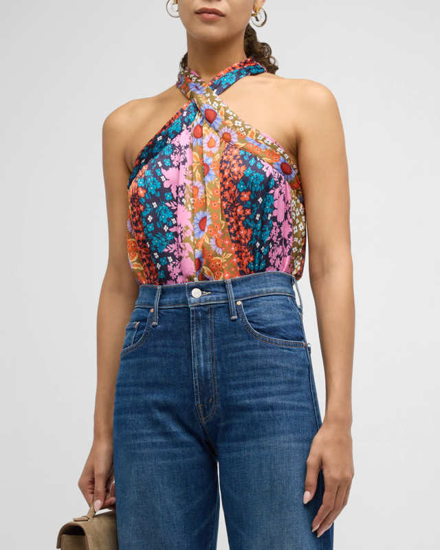 Charli Boho Floral-Print Halter Blouse