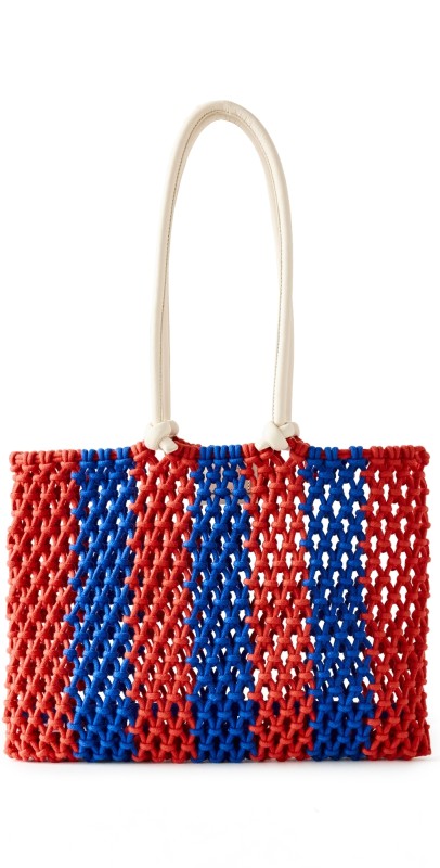 Clare V. Sandy Bag Cobalt And Bright Poppy Stripe