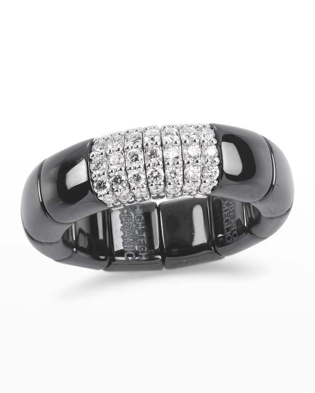Black Ceramic & 18K White Gold Ring with Diamonds, 0.38tdcw