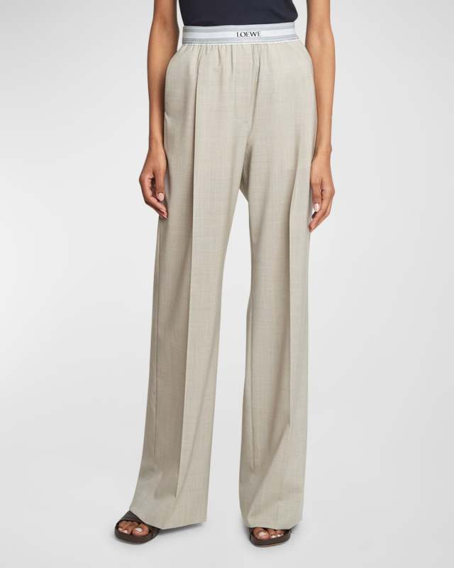 Logo Waistband Wide-Leg Trousers