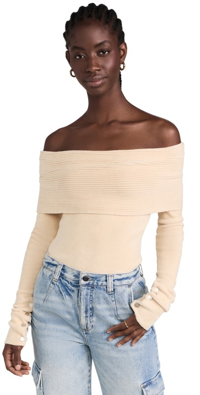 Philosophy di Lorenzo Serafini Chenille Off Shoulder Top Beige