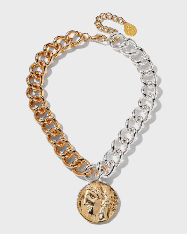 Two-Tone Chain Coin Pendant Necklace