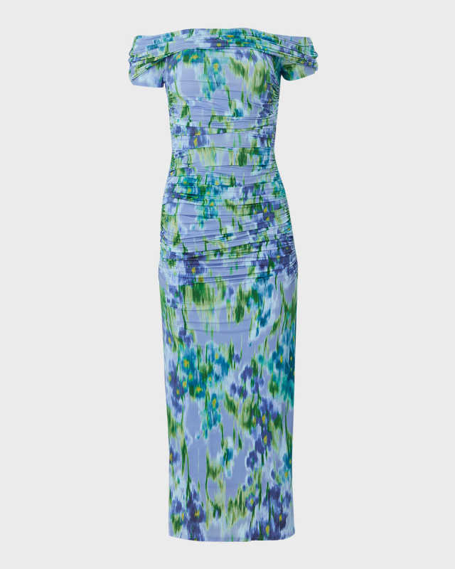 Ruched Off-The-Shoulder Midi Dress