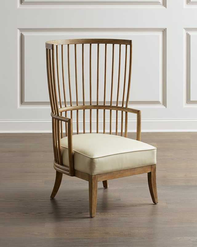 Lora Leather Spindle Wing Chair