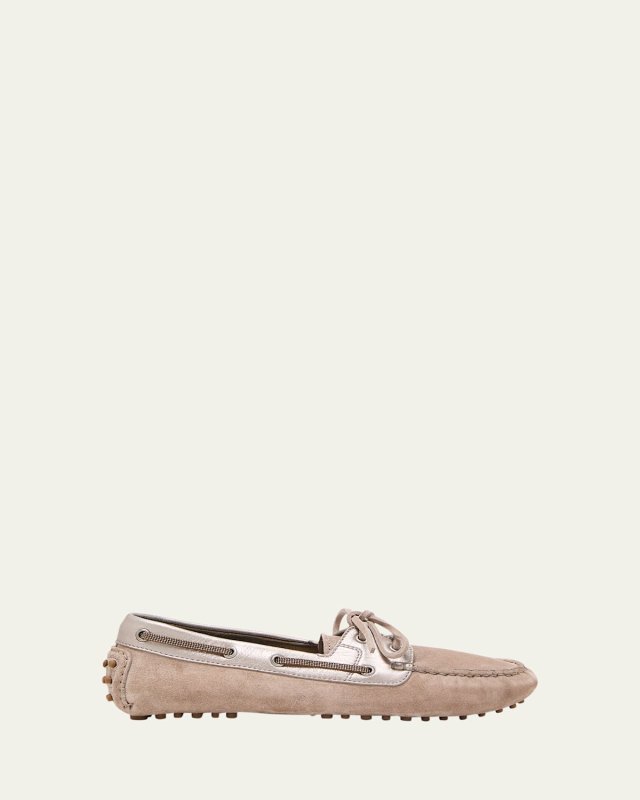 Suede Metallic Slip-On Driver Loafers