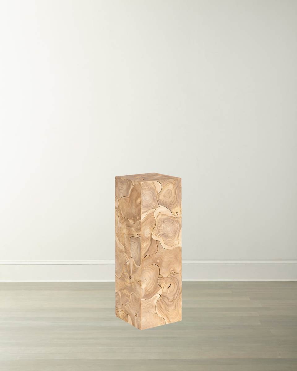 Teak Slice Large Square Pedestal, Bleached