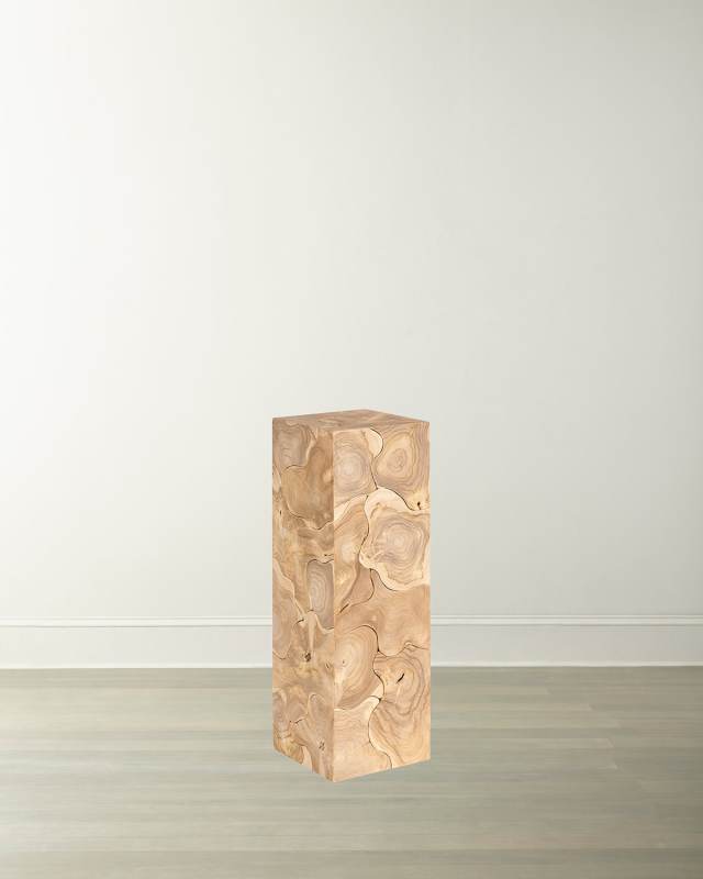 Teak Slice Large Square Pedestal, Bleached