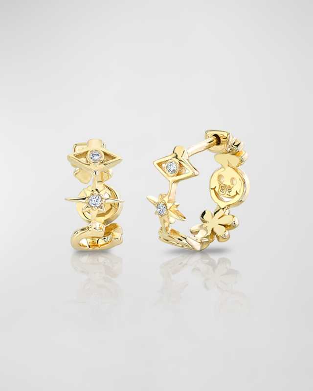 14k Gold Icon Huggie Earrings with Diamonds