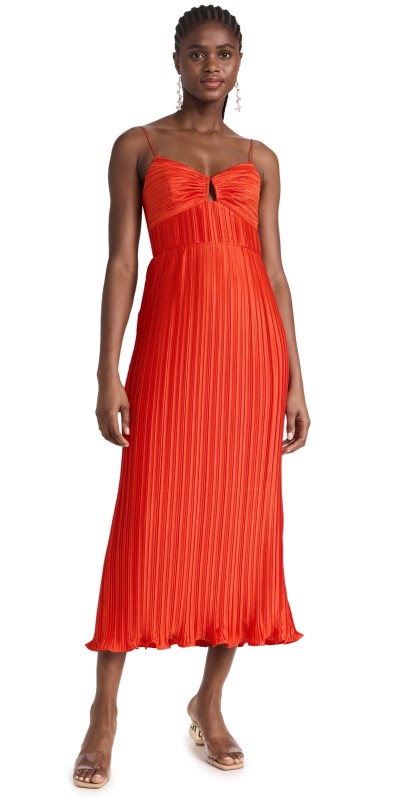 AMUR Dannie Pleated Midi Dress Crimson Red