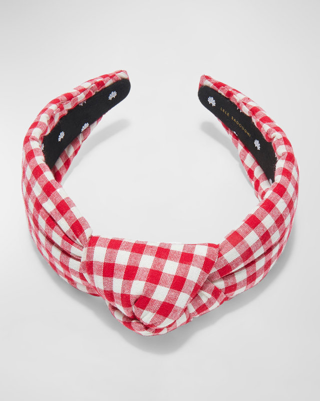 Knotted Gingham Cotton-Linen Headband