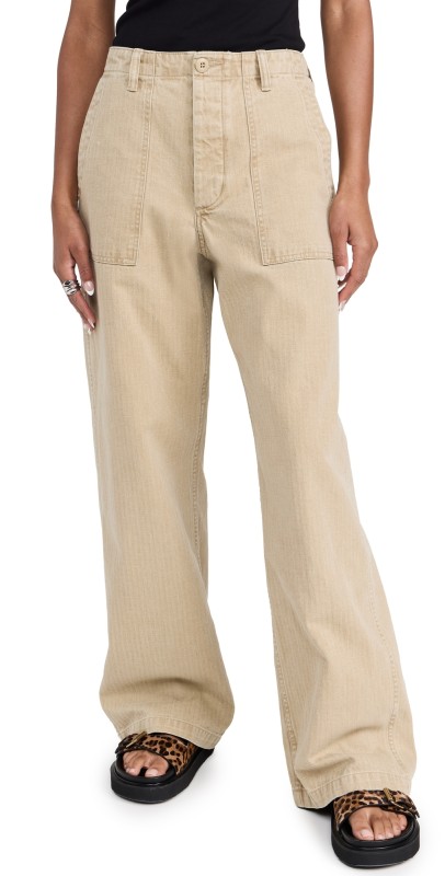 R13 Wide Leg Utility Pants Beige