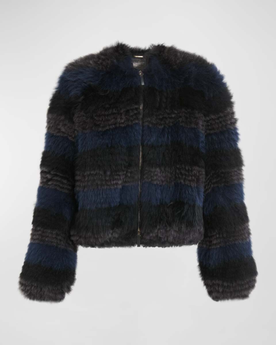 Dyed Shearling Striped Short Coat