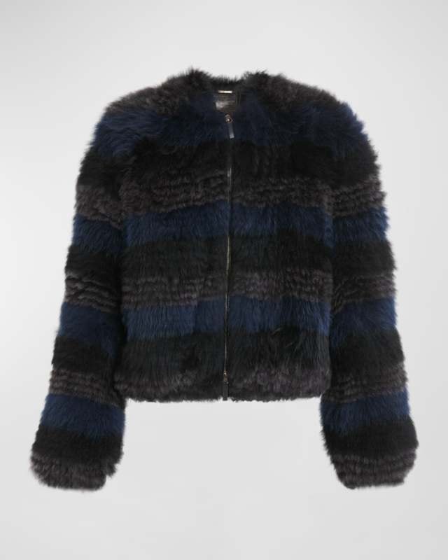 Dyed Shearling Striped Short Coat