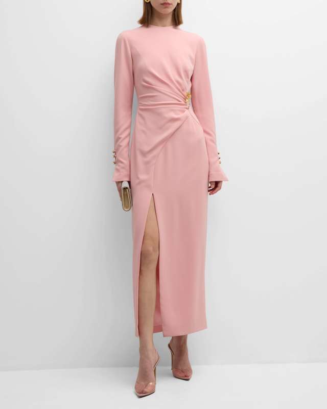 Draped Sheath Dress with Gold-Tone Detail