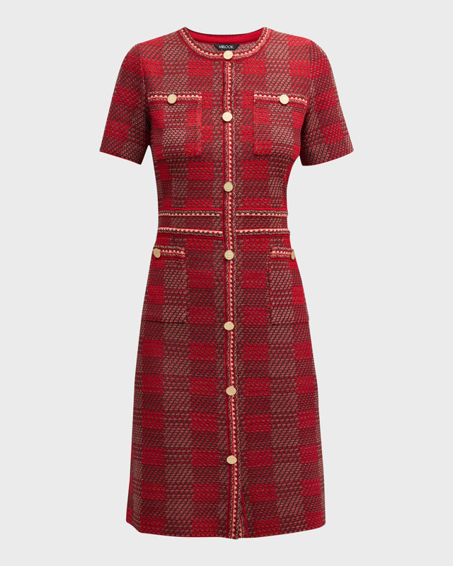 Bold Plaid Tweed Knit Sheath Dress - Modern Fit