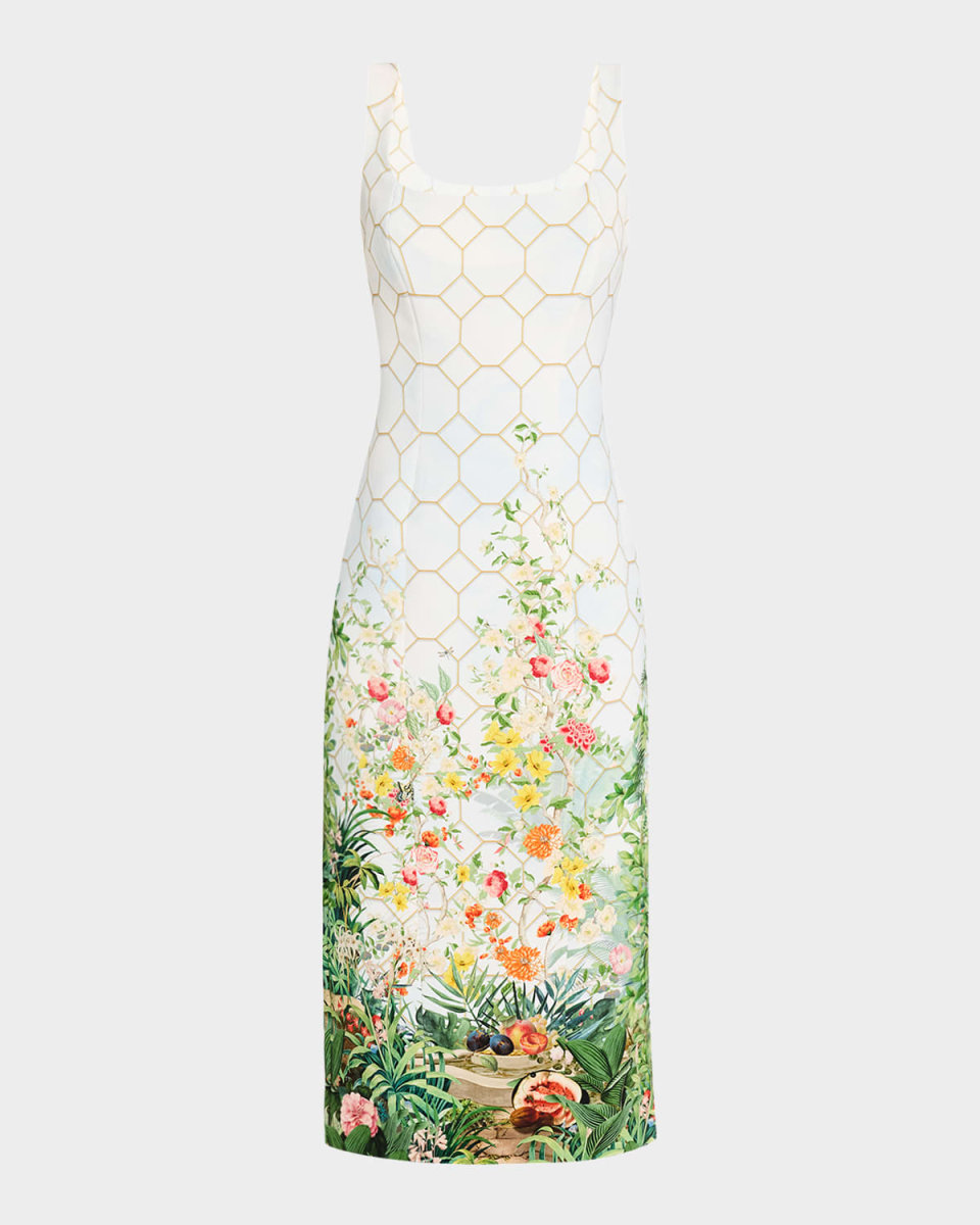 Agave Garden Square-Neck Sleeveless Midi Dress