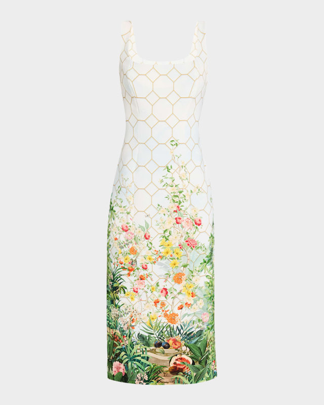 Agave Garden Square-Neck Sleeveless Midi Dress