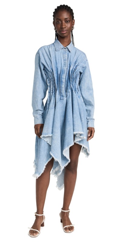 Marques Almeida Pleated Shirt Dress Light Blue