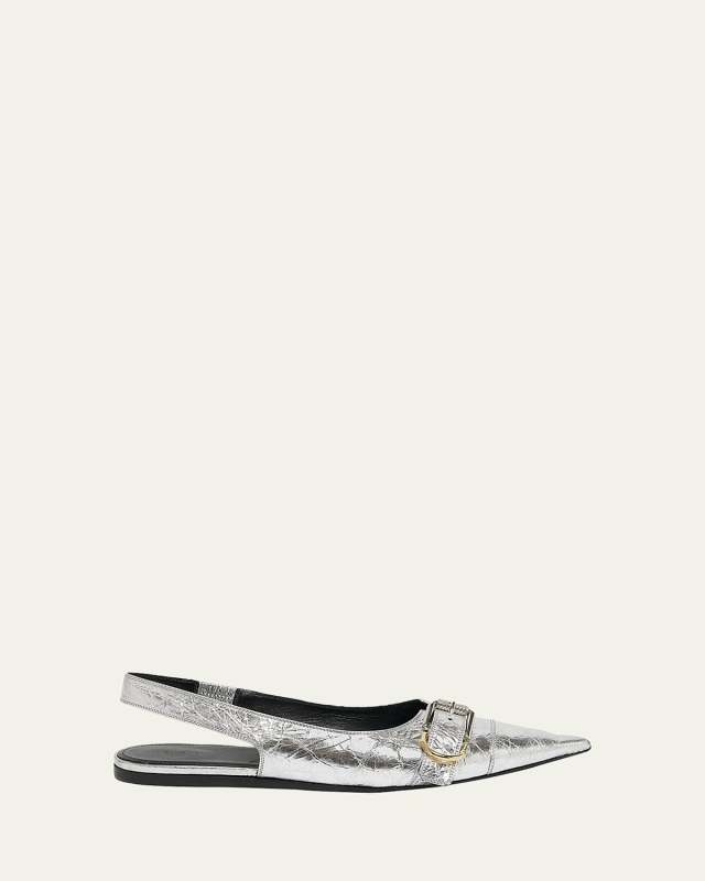 Voyou Metallic Buckle Slingback Ballerina Flats