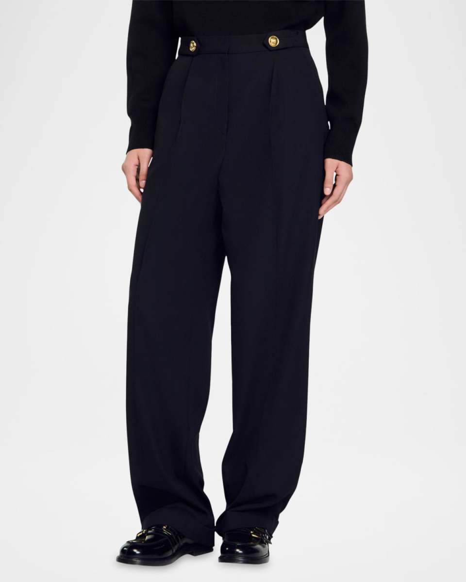 Tosca Pintuck Wool-Blend Trousers
