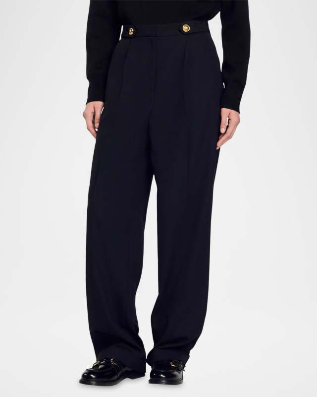 Tosca Pintuck Wool-Blend Trousers