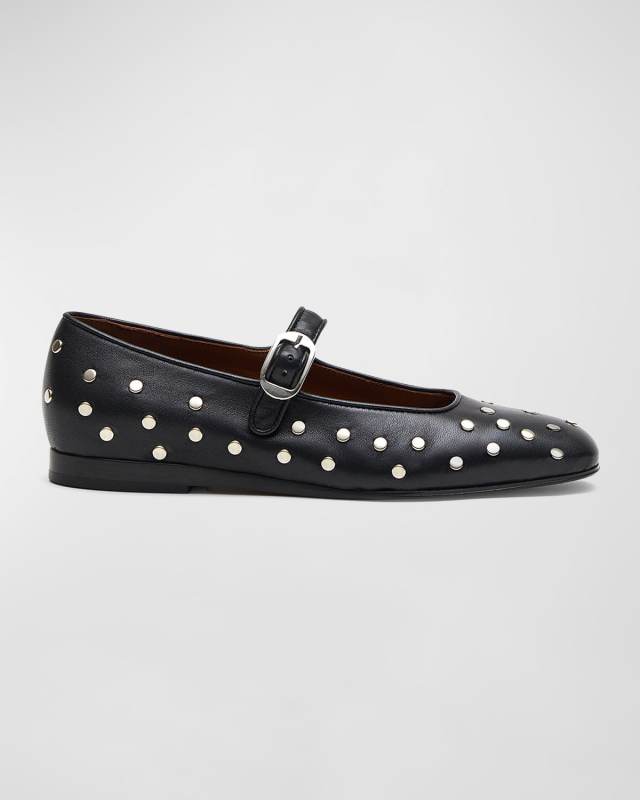 Studded Leather Mary Jane Ballerina Flats