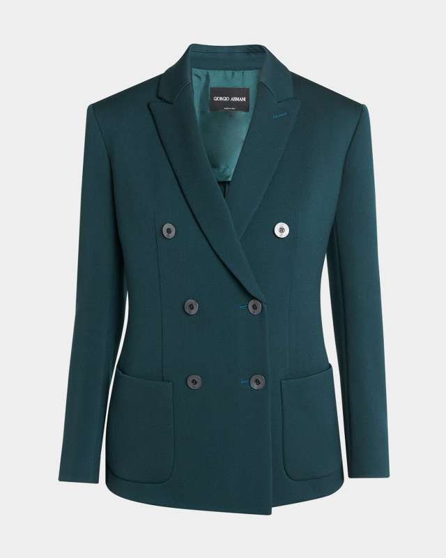 Double-Breasted Stretch Wool Blazer Jacket