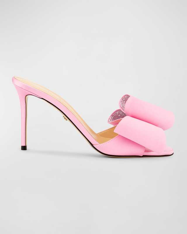 Cadeau Embellished Bow Satin Mule Pumps