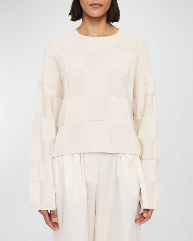 Oversized Crewneck Vichy-Knit Sweater