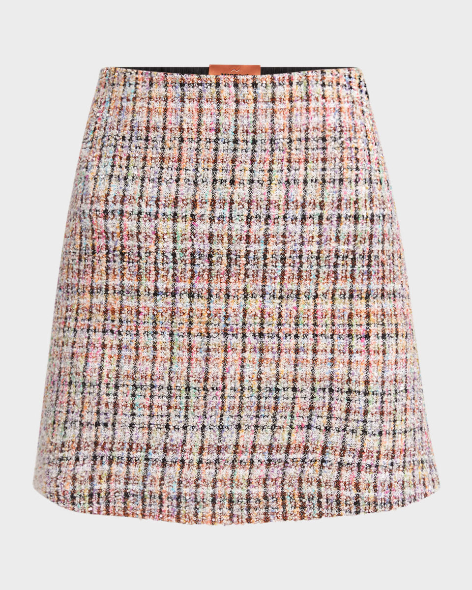 Check Paillette Boucle Tweed Mini Skirt