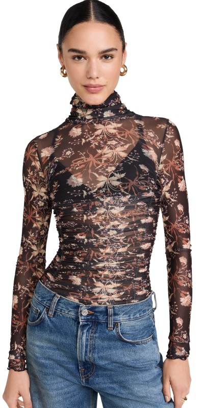 Free People Under It All Printed Thong Bodysuit Dark Black Combo