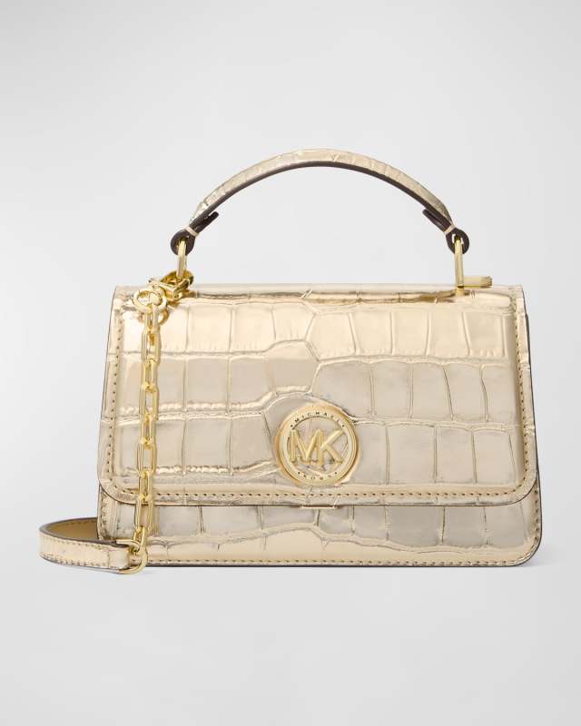 Delancey Croc-Embossed Metallic Leather Crossbody Bag