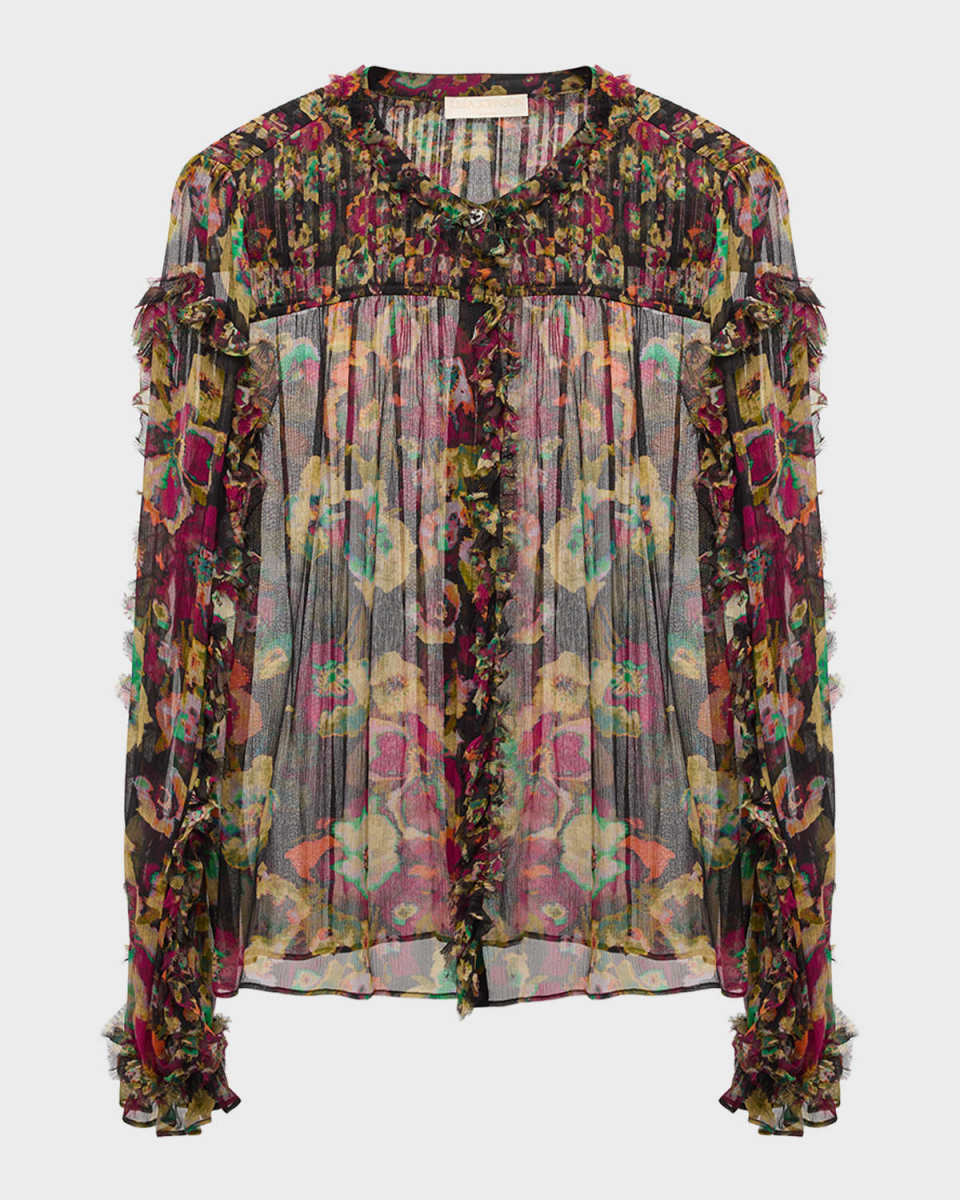 Andi Ruffled Floral Crinkle Chiffon Blouse
