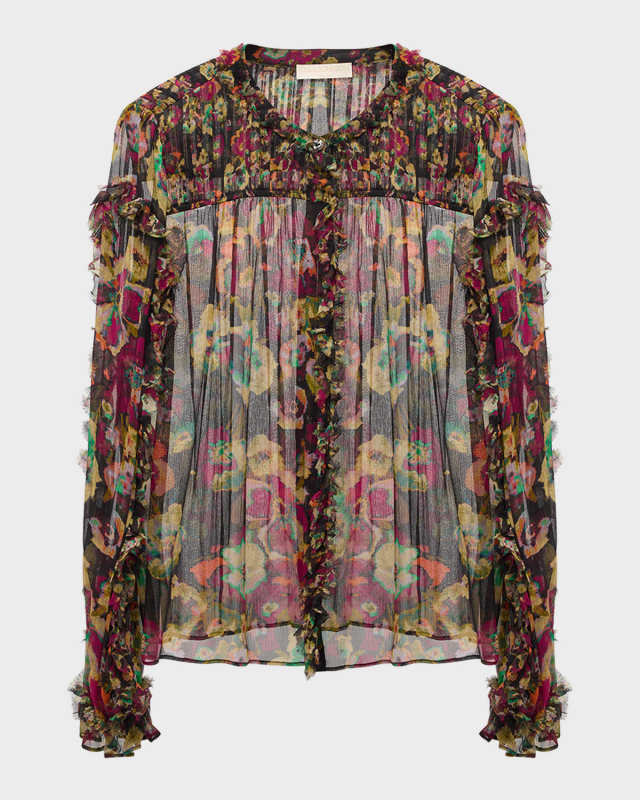 Andi Ruffled Floral Crinkle Chiffon Blouse