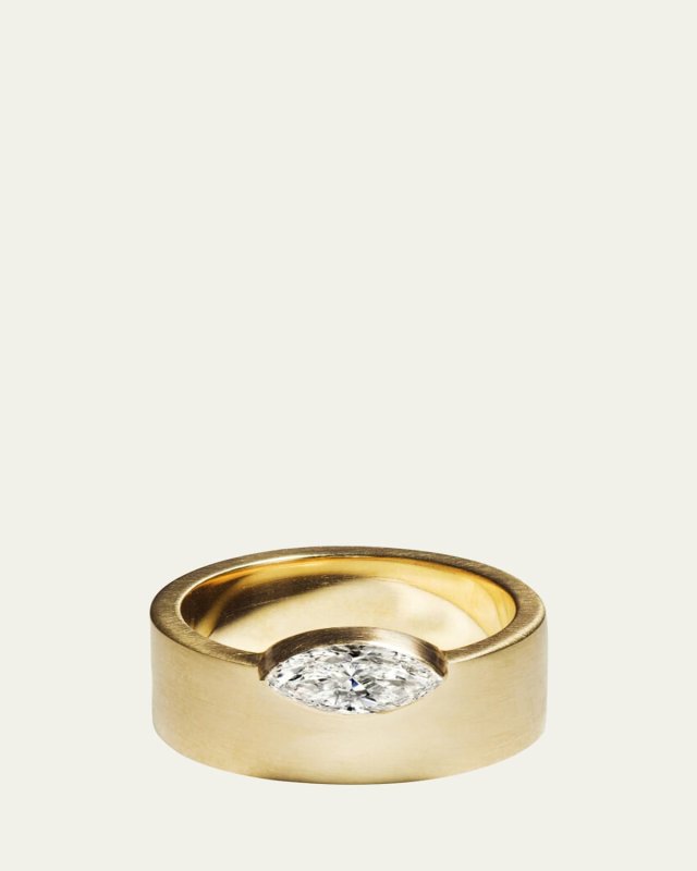 18K Yellow Gold Natural Marquise Diamond Aankh Ring, Size