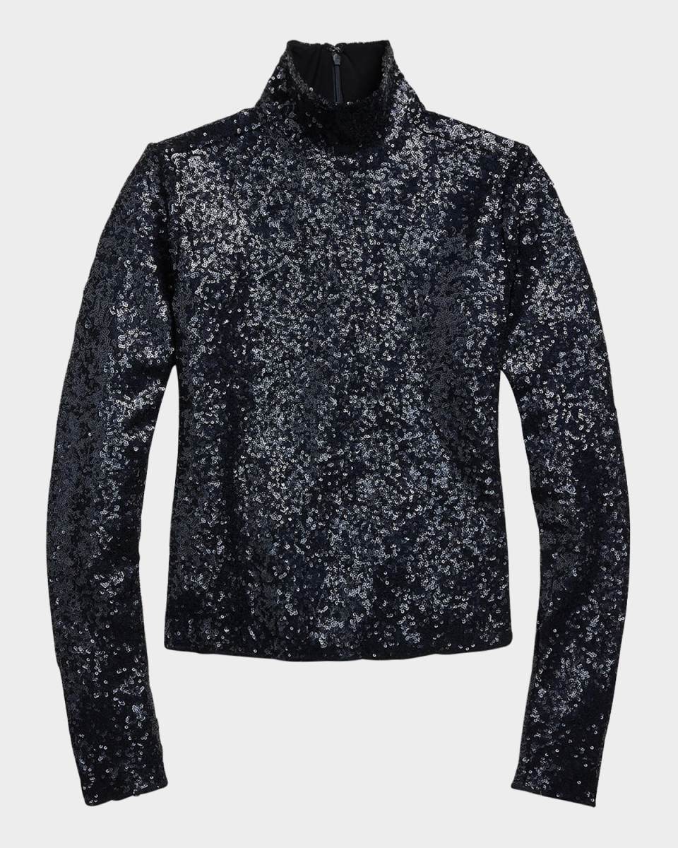 Sequined Mesh Turtleneck