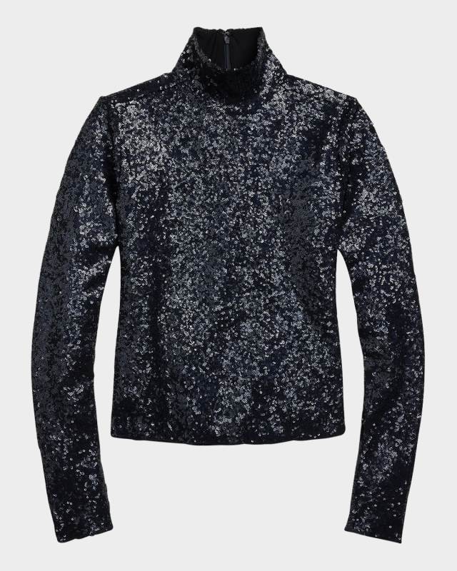 Sequined Mesh Turtleneck