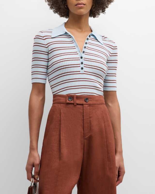 Sydney Striped Knit Polo Top